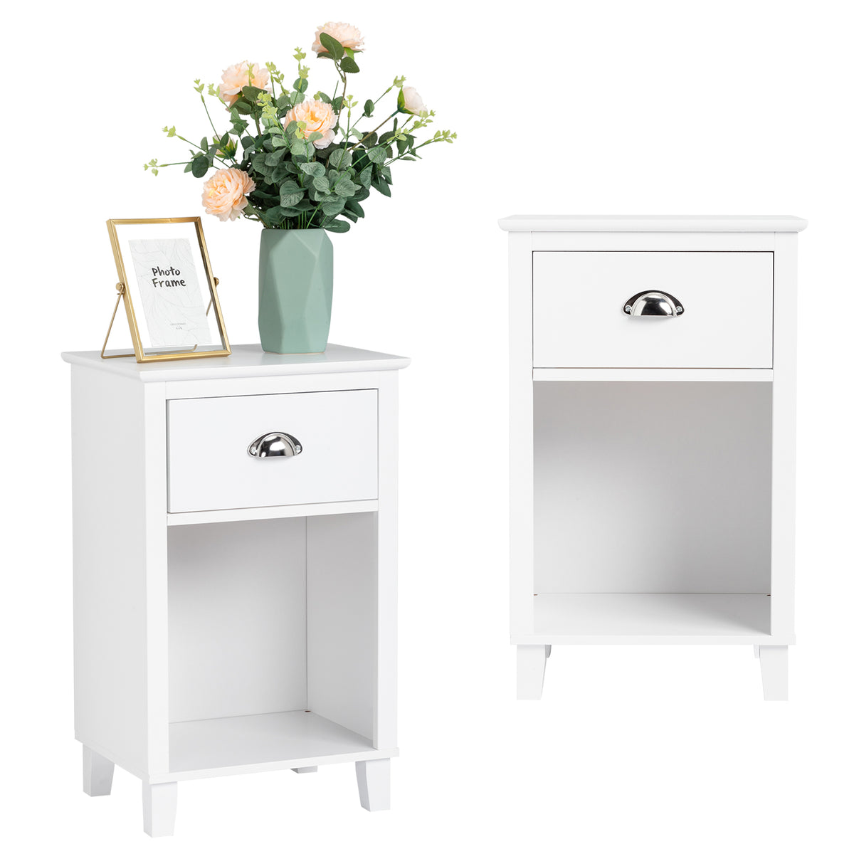 FCH 40*30*63cm Simple And Modern White Cabinet, MDF Spray Paint, High Legs, Two Drawers, Bedside Table