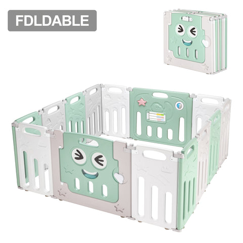 Fordable Baby 14 Panel Playpen Activity Safety Play Yard Foldable Portable HDPE Indoor Outdoor Playards Fence