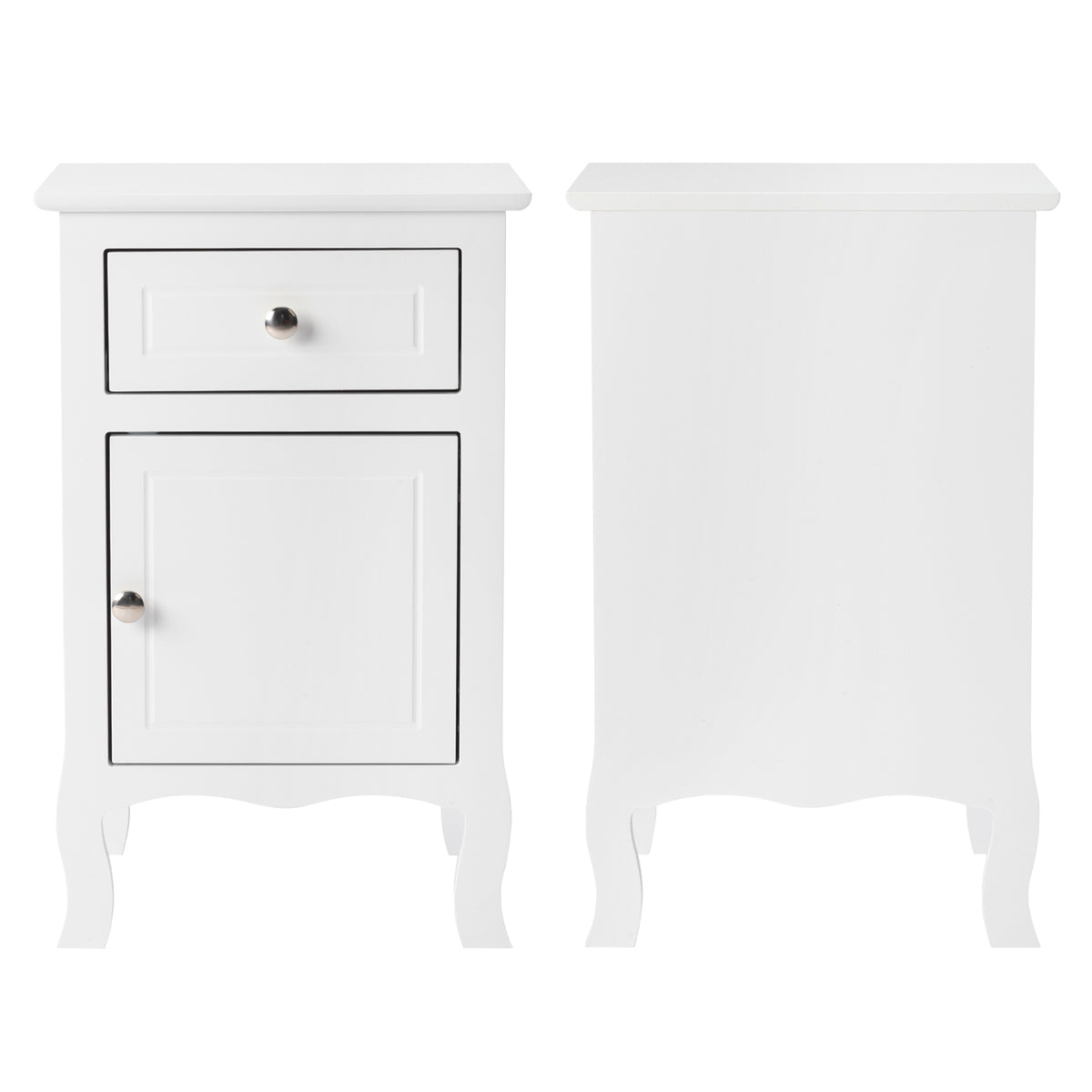 FCH 2pcs 40*30*63cm Country Style MDF Spray Paint Curved Feet One Draw One Door Night Table White