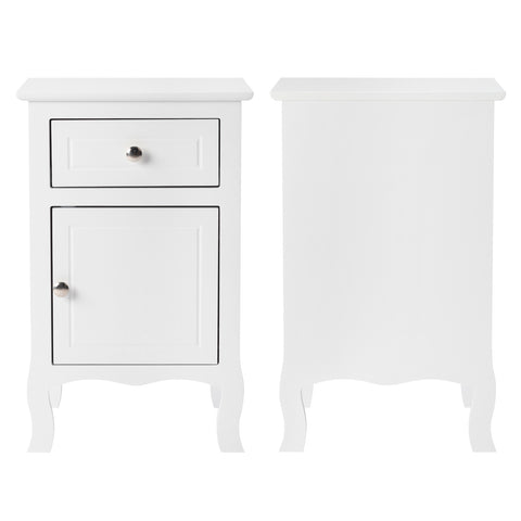 FCH 2pcs 40*30*63cm Country Style MDF Spray Paint Curved Feet One Draw One Door Night Table White