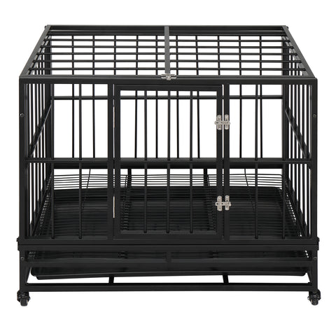 36.5” Heavy Duty Dog Cage Crate Kennel Metal Pet Playpen Portable with Tray Black