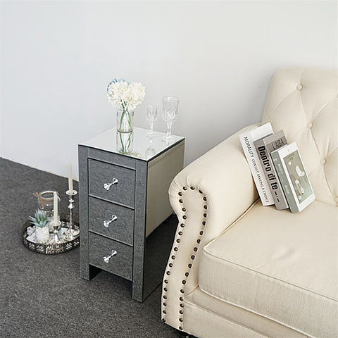 Mirrored Glass Bedside Table with Three Drawers Size S