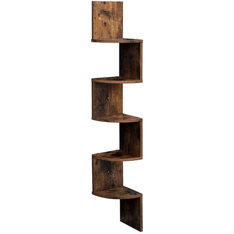 Wood Industrial Corner 5 tiers Wall Shelf Zig Zag Wooden Shelves Wooden Mount Rack Home Furniture