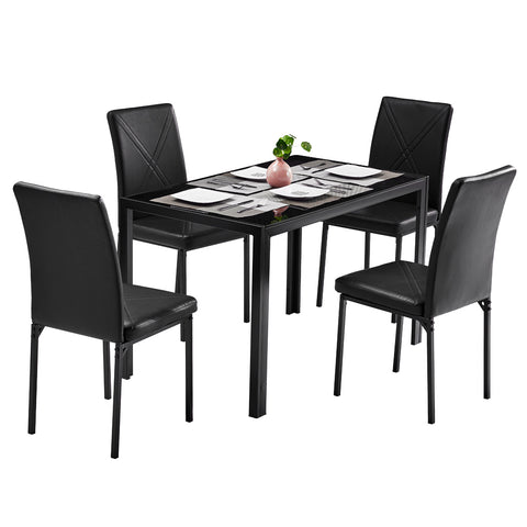 Simple Assembled Tempered Glass & Iron Dinner Table Black