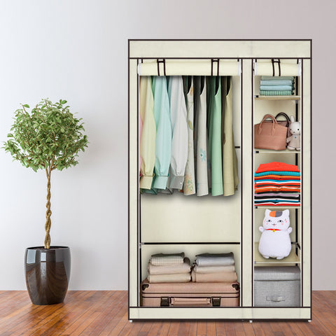 67" Portable Clothes Closet Wardrobe with Non-woven Fabric and Hanging Rod Quick and Easy to Assemble Beige