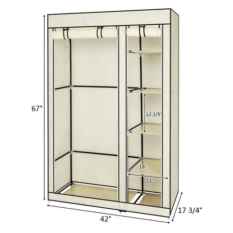 67" Portable Clothes Closet Wardrobe with Non-woven Fabric and Hanging Rod Quick and Easy to Assemble Beige