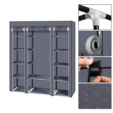 69" Portable Clothes Closet Wardrobe Storage Organizer with Non-Woven Fabric Quick and Easy to Assemble Extra Strong and Durable Gray