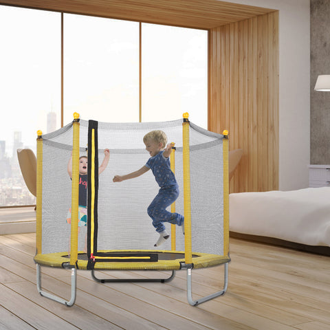 Ø 150cm Kindertrampolin, Gartentrampolin, Indoor/Outdoor Trampolin, mit gepolsterten Stangen und Sicherheitsnetz