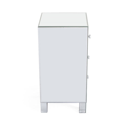 Modern and Contemporary Mirrored 3-Drawers Nightstand Bedside Table