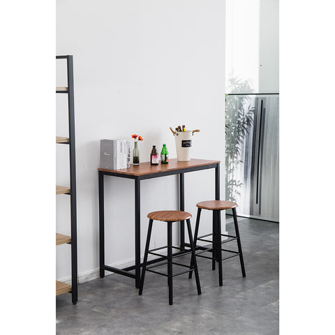 PVC Wood Grain Simple Bar Table Tound Bar Stool (One Table And Two Stools)