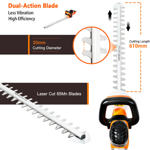 Electric Hedge Trimmer Corded 24Inch Laser Cut Blade Rotary Handle