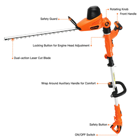 2IN1 Corded Telescopic Pole Hedge Trimmer Long Reach Lightweight SK5 Blade 600W