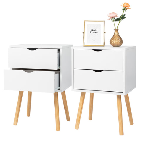 40*30*60cm Simple And Modern White Cabinet, Wood Color Legs, MDF Spray Paint, High Legs, Two Drawers, Bedside Table