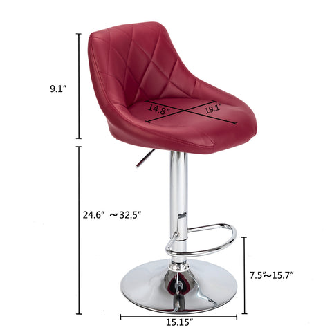 2pcs Adjustable High Type with Disk No Armrest Rhombus Backrest Design Bar Stools Wine Red