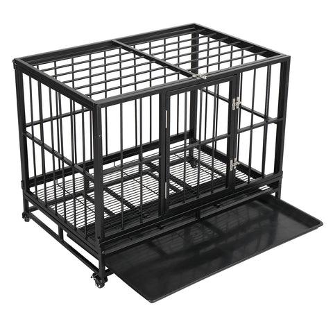 36.5” Heavy Duty Dog Cage Crate Kennel Metal Pet Playpen Portable with Tray Black