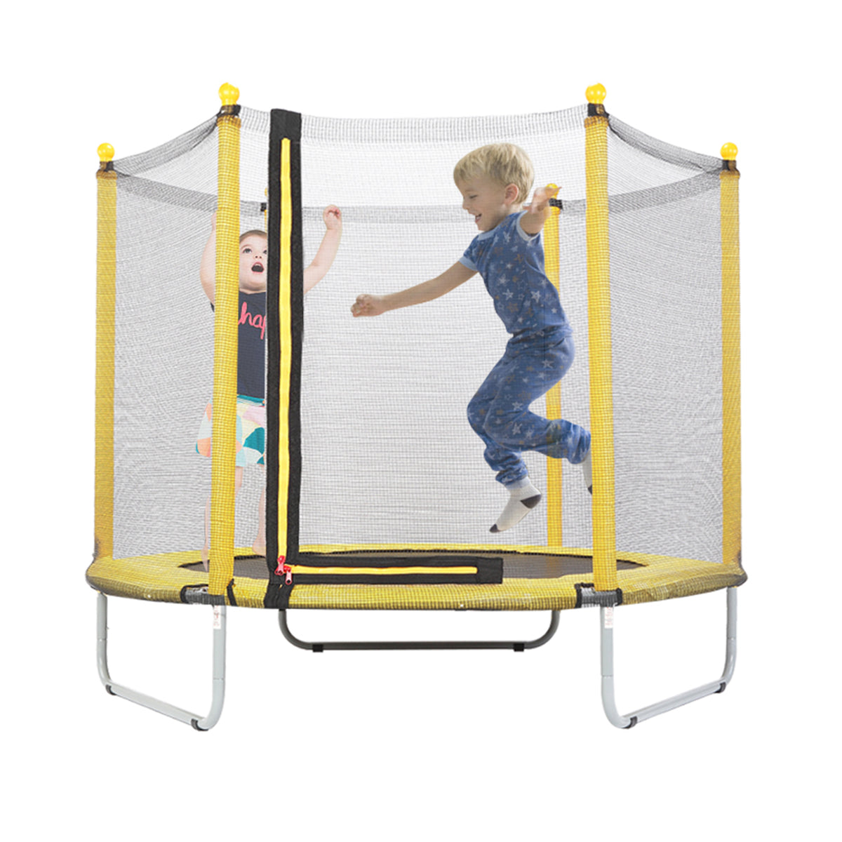 Ø 150cm Kindertrampolin, Gartentrampolin, Indoor/Outdoor Trampolin, mit gepolsterten Stangen und Sicherheitsnetz