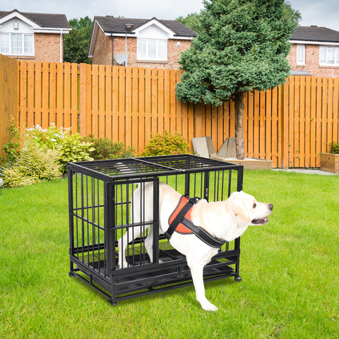 36.5” Heavy Duty Dog Cage Crate Kennel Metal Pet Playpen Portable with Tray Black