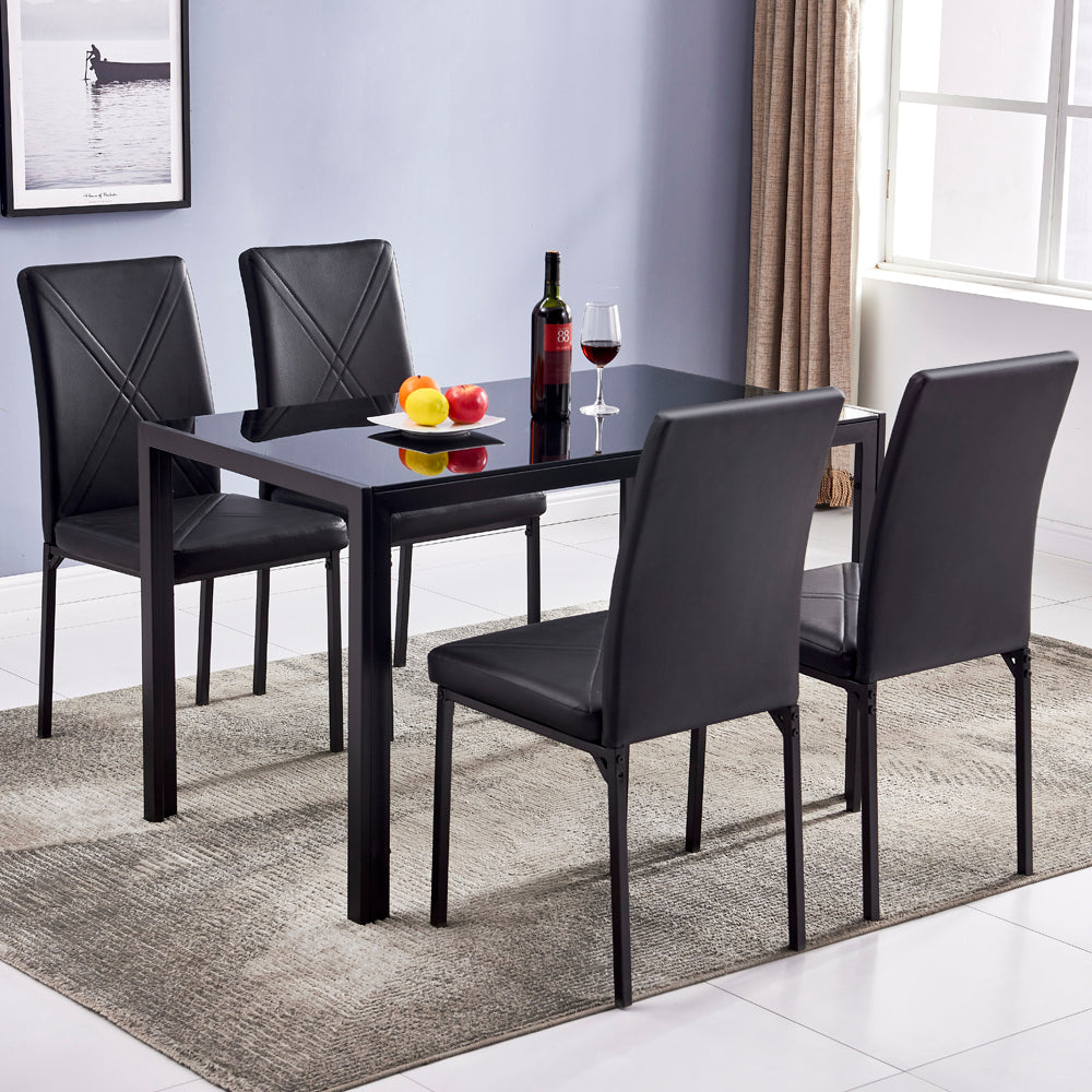 Simple Assembled Tempered Glass & Iron Dinner Table Black