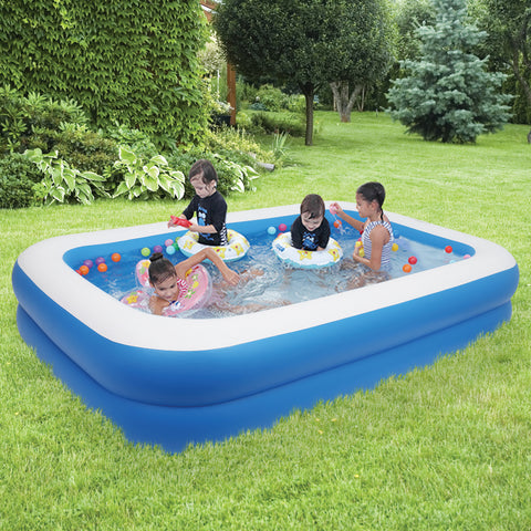 Aufblasbares Planschbecken Familienpool Schwimmbecken für Kinder Erwachsene, 262 x 177 x 56 cm, blau