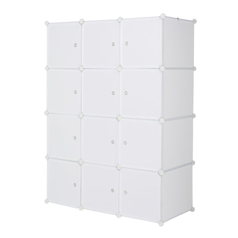 12 Cube Organizer Stackable Plastic Cube Storage Shelves Design Multifunctional Modular Closet Cabinet with Hanging Rod White