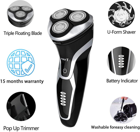 MAX-T Men's Electric Wet and Dry Shaver, 3D ProSkin IPX7 Waterproof Electric Shaver with Pop-up Precision Trimmer, Rechargeable and Cordless Electric Shaver.