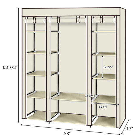 69" Portable Clothes Closet Wardrobe Storage Organizer with Non-Woven Fabric Quick and Easy to Assemble Extra Strong and Durable Beige