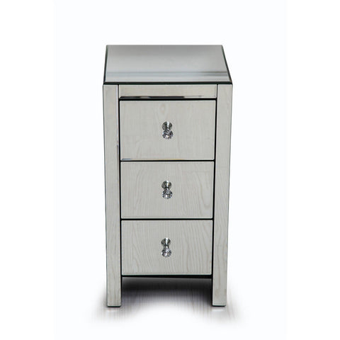 Mirrored Glass Bedside Table with Three Drawers Size S