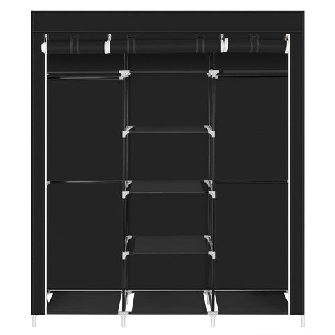 69" Portable Clothes Closet Non-Woven Fabric Wardrobe Double Rod Storage Organizer Black