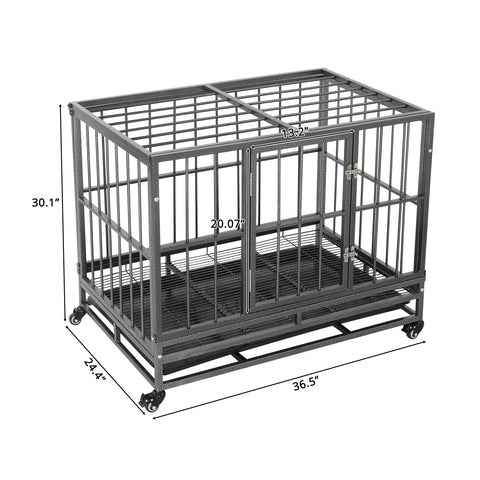 36.5” Heavy Duty Dog Cage Crate Kennel Metal Pet Playpen Portable with Tray Silver