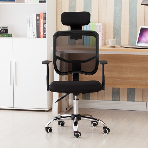 Mesh Back Gas Lift Back Tilt Adjustable Office Swivel Chair with Headrest & Armrests Black