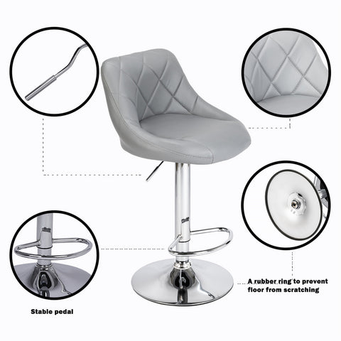 2pcs Adjustable High Type with Disk No Armrest Rhombus Backrest Design Bar Stools Gray