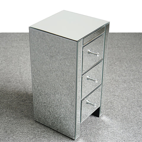 Mirrored Glass Bedside Table with Three Drawers Size S