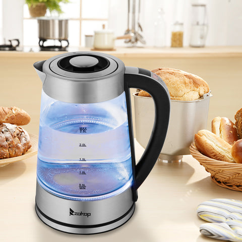 ZOKOP HD-251 2.2L 220V 1800W Electric kettle stainless steel glass blue light with electronic handle