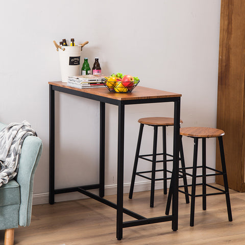 PVC Wood Grain Simple Bar Table Tound Bar Stool (One Table And Two Stools)