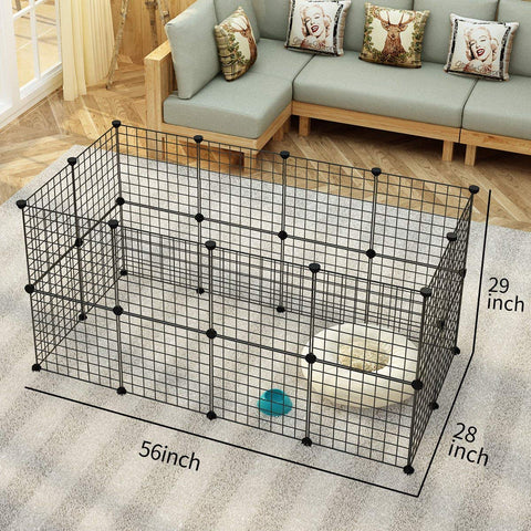 Pet Playpen, Small Animal Cage Indoor Portable Metal Wire Yard Fence for Small Animals, Guinea Pigs, Rabbits Kennel Crate Fence Tent Black 24pcs (And 8pcs For Free)