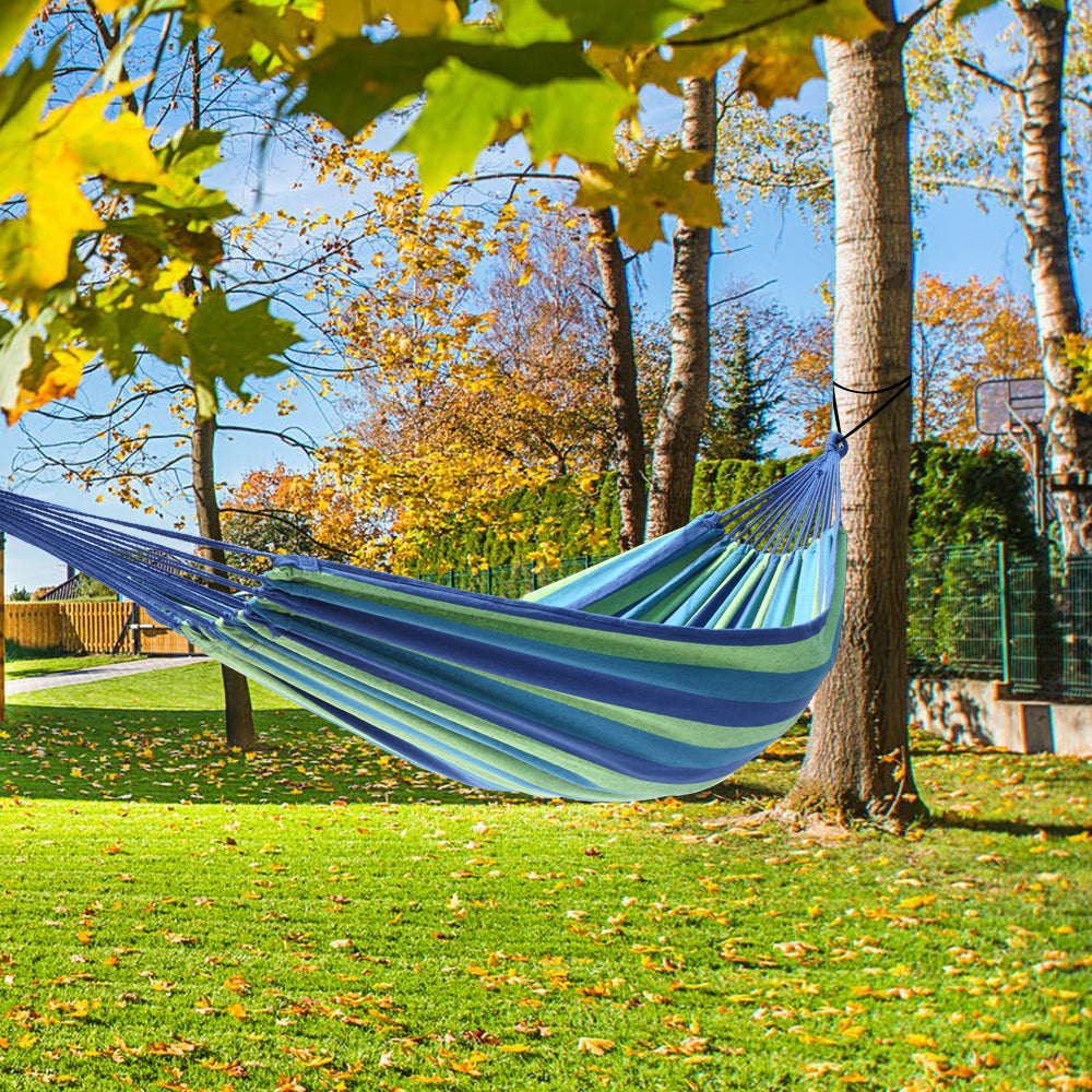 200*150cm Portable Polyester & Cotton Hammock Blue & Green Strip