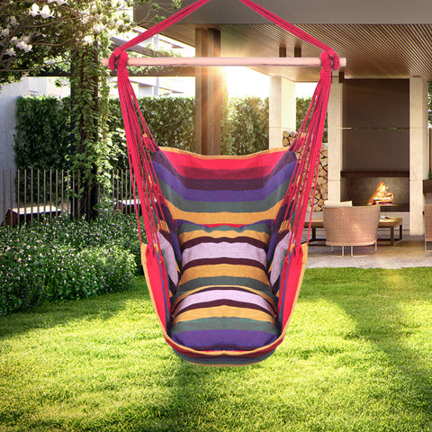 Distinctive Cotton Canvas Hanging Rope Chair with Pillows Rainbow