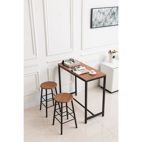 PVC Wood Grain Simple Bar Table Tound Bar Stool (One Table And Two Stools)