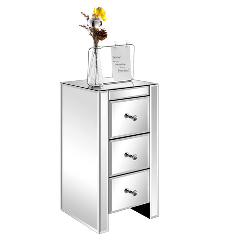 Mirrored Glass Bedside Table with Three Drawers Size S