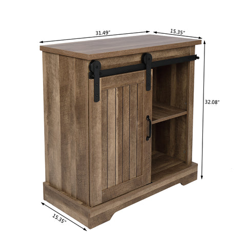 FCH Sliding Barn Door Entryway Cabinet TV Stand Vintage Oak