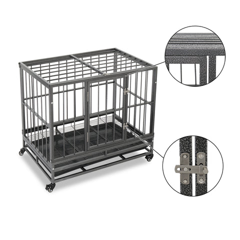 36.5” Heavy Duty Dog Cage Crate Kennel Metal Pet Playpen Portable with Tray Silver