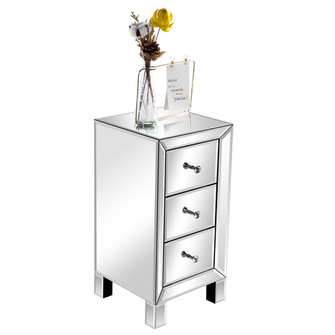 Modern and Contemporary Mirrored 3-Drawers Nightstand Bedside Table