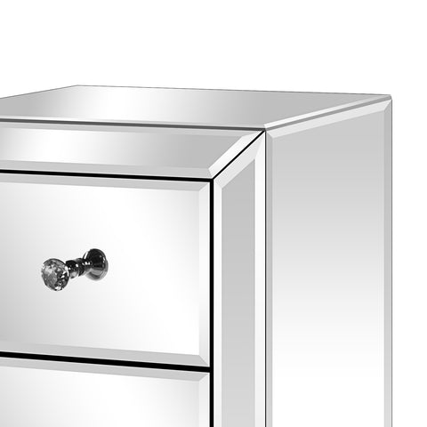 Modern and Contemporary Mirrored 3-Drawers Nightstand Bedside Table