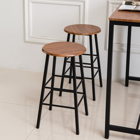 PVC Wood Grain Simple Bar Table Tound Bar Stool (One Table And Two Stools)