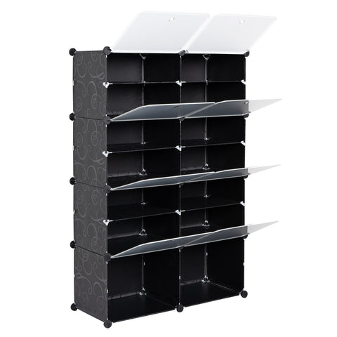 7-Tier Portable 28 Pair Shoe Rack Organizer 14 Grids Tower Shelf Storage Cabinet Stand Expandable for Heels, Boots, Slippers, Black