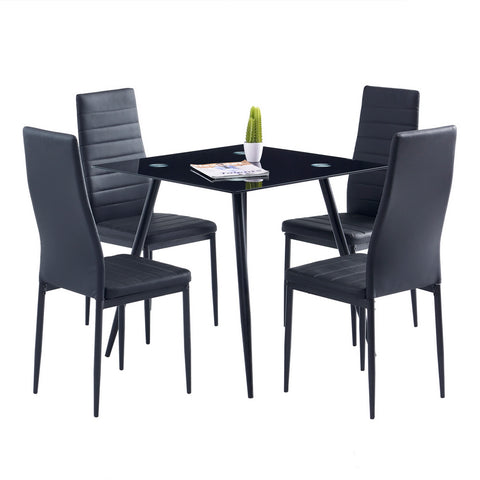 4pcs Elegant Assembled Stripping Texture High Backrest Dining Chairs Black