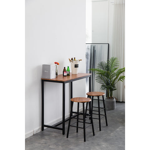 PVC Wood Grain Simple Bar Table Tound Bar Stool (One Table And Two Stools)