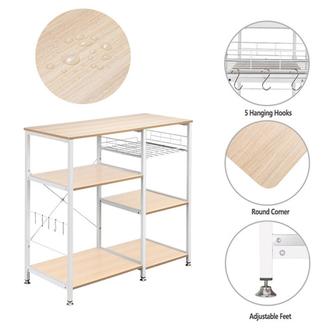 3-Tier Kitchen Baker's Rack Utility Microwave Oven Stand Storage Cart Workstation Shelf White Oak