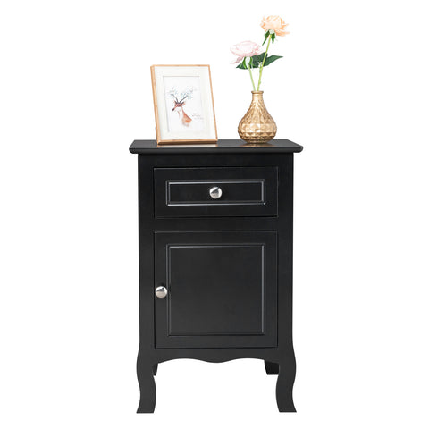 FCH 40*30*63cm Countryl Style MDF Spray Paint Curved Foot One Drawer One Door Night Table Black