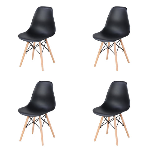 Living Room Chairs/Dining Chairs/Desk Chairs/Office Chairs/Leisure Chairs/Natural Beech Chairs with ABS backrest, a Set of 4, Black